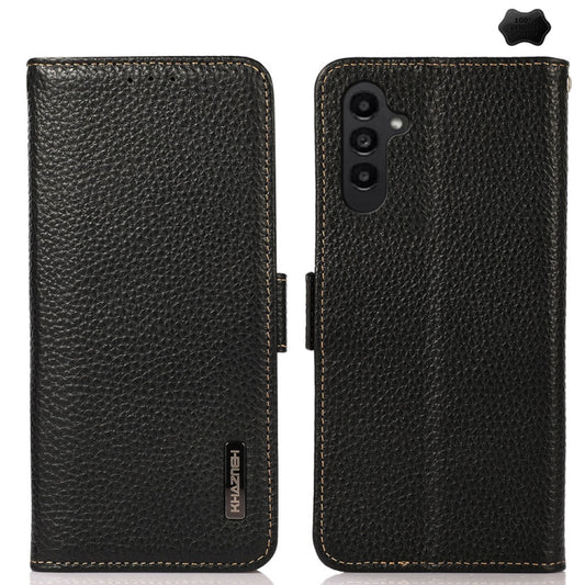 KHAZNEH Side-Magnetic Litchi Genuine Leather RFID Phone Case