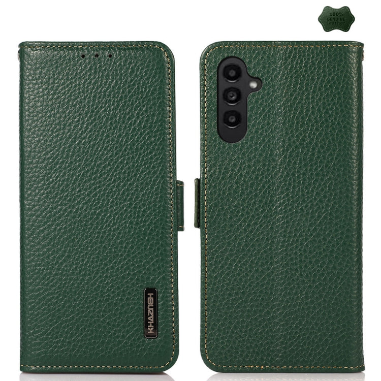 KHAZNEH Side-Magnetic Litchi Genuine Leather RFID Phone Case, For Samsung Galaxy S25 FE 5G, For Samsung Galaxy S25 Edge 5G, For Samsung Galaxy S25 Ultra 5G, For Samsung Galaxy S24 FE 5G