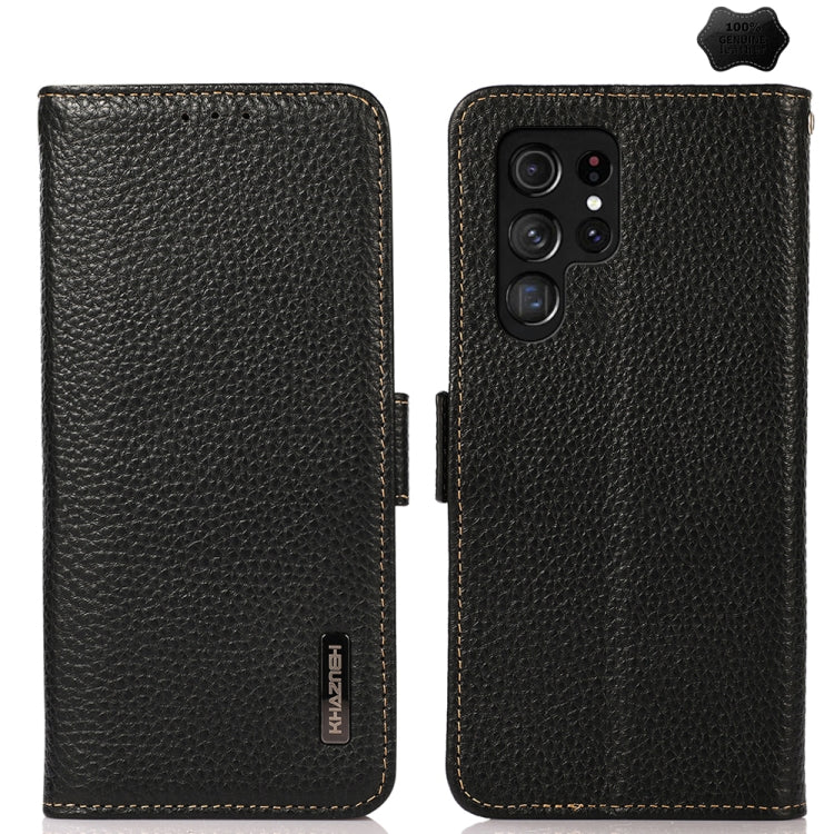 KHAZNEH Side-Magnetic Litchi Genuine Leather RFID Phone Case
