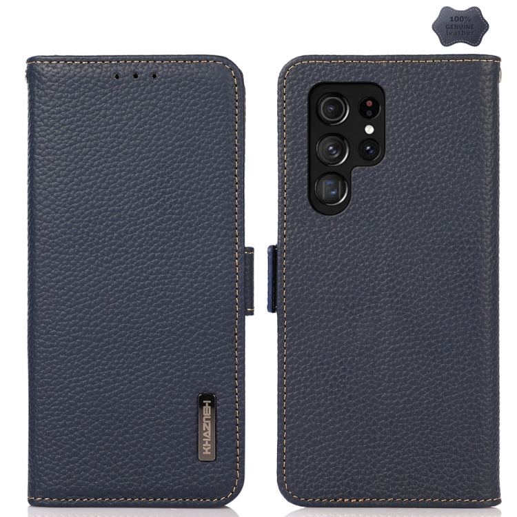 KHAZNEH Side-Magnetic Litchi Genuine Leather RFID Phone Case, For Samsung Galaxy S25 FE 5G, For Samsung Galaxy S25 Edge 5G, For Samsung Galaxy S25 Ultra 5G, For Samsung Galaxy S24 FE 5G