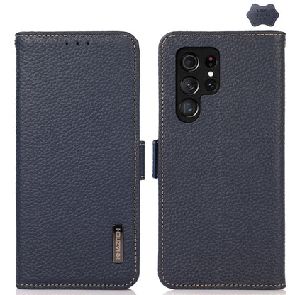 KHAZNEH Side-Magnetic Litchi Genuine Leather RFID Phone Case, For Samsung Galaxy S25 FE 5G, For Samsung Galaxy S25 Edge 5G, For Samsung Galaxy S25 Ultra 5G, For Samsung Galaxy S24 FE 5G