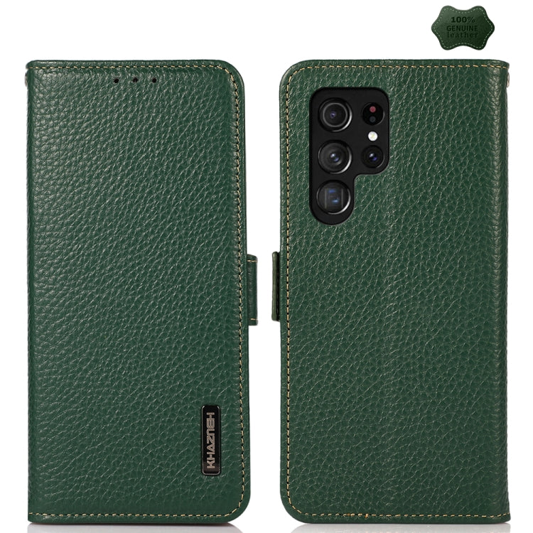 KHAZNEH Side-Magnetic Litchi Genuine Leather RFID Phone Case, For Samsung Galaxy S25 FE 5G, For Samsung Galaxy S25 Edge 5G, For Samsung Galaxy S25 Ultra 5G, For Samsung Galaxy S24 FE 5G