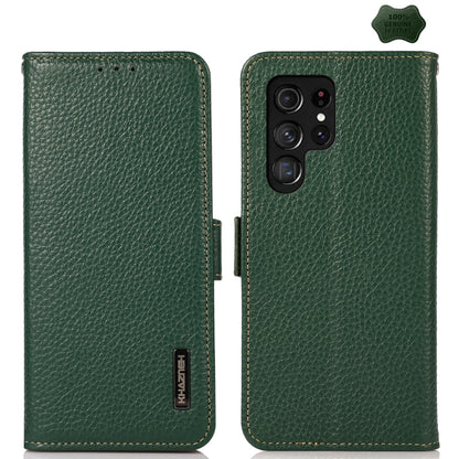 KHAZNEH Side-Magnetic Litchi Genuine Leather RFID Phone Case, For Samsung Galaxy S25 FE 5G, For Samsung Galaxy S25 Edge 5G, For Samsung Galaxy S25 Ultra 5G, For Samsung Galaxy S24 FE 5G