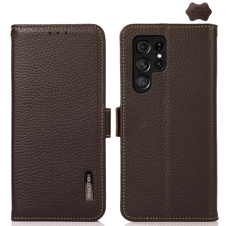 KHAZNEH Side-Magnetic Litchi Genuine Leather RFID Phone Case, For Samsung Galaxy S25 FE 5G, For Samsung Galaxy S25 Edge 5G, For Samsung Galaxy S25 Ultra 5G, For Samsung Galaxy S24 FE 5G