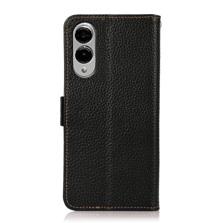 KHAZNEH Side-Magnetic Litchi Genuine Leather RFID Phone Case, For Samsung Galaxy S25 Edge 5G, For Samsung Galaxy S25 Ultra 5G, For Samsung Galaxy S24 FE 5G