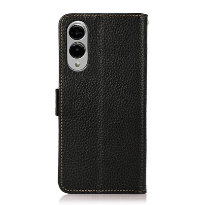 KHAZNEH Side-Magnetic Litchi Genuine Leather RFID Phone Case, For Samsung Galaxy S25 Edge 5G, For Samsung Galaxy S25 Ultra 5G, For Samsung Galaxy S24 FE 5G