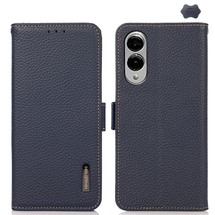 KHAZNEH Side-Magnetic Litchi Genuine Leather RFID Phone Case, For Samsung Galaxy S25 Edge 5G, For Samsung Galaxy S25 Ultra 5G, For Samsung Galaxy S24 FE 5G