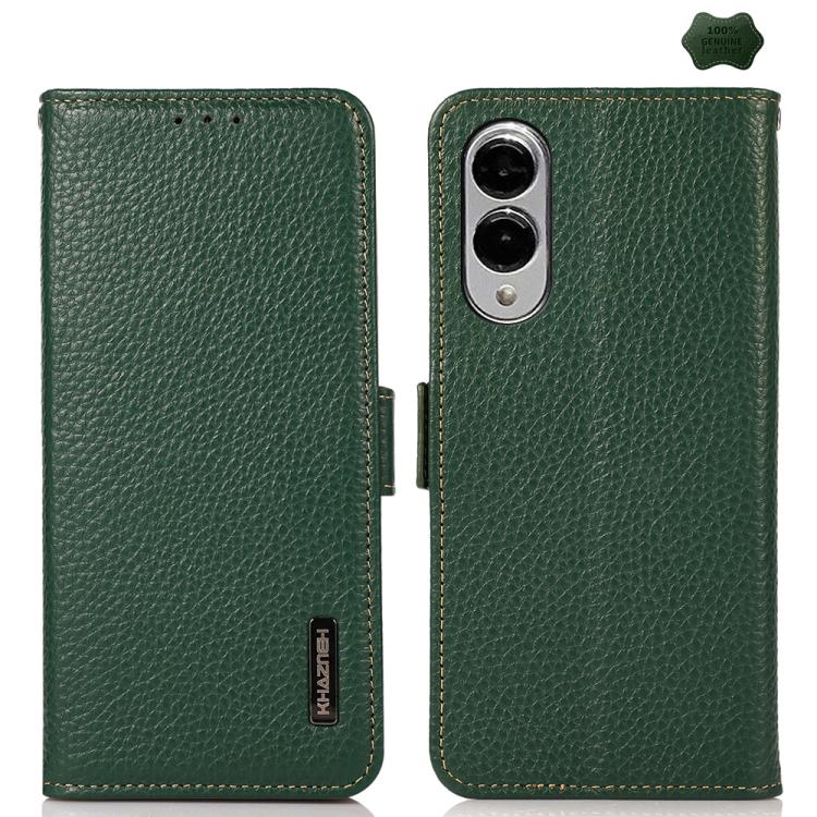 KHAZNEH Side-Magnetic Litchi Genuine Leather RFID Phone Case, For Samsung Galaxy S25 Edge 5G, For Samsung Galaxy S25 Ultra 5G, For Samsung Galaxy S24 FE 5G