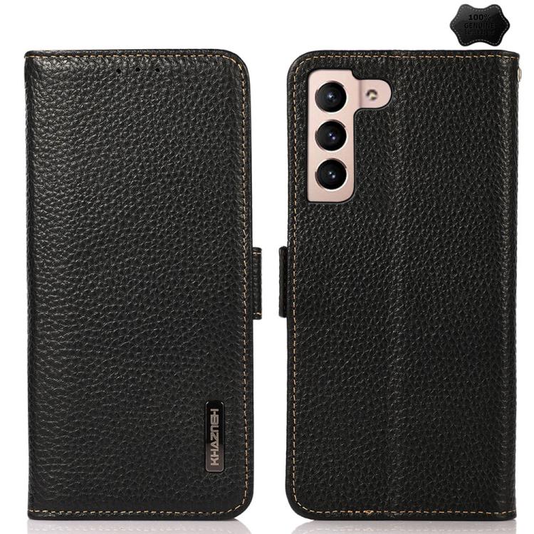KHAZNEH Side-Magnetic Litchi Genuine Leather RFID Phone Case, For Samsung Galaxy S26+ 5G, For Samsung Galaxy S26 Edge 5G, For Samsung Galaxy S26 Ultra 5G, For Samsung Galaxy S26 5G, For Samsung Galaxy S25 FE 5G, For Samsung Galaxy S25 Edge 5G