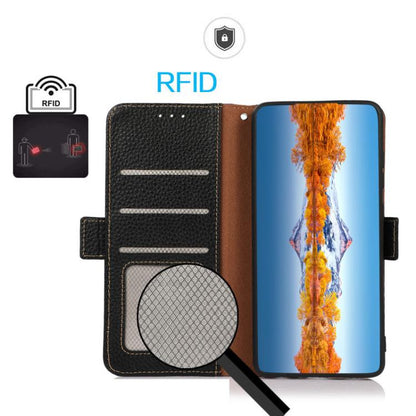 KHAZNEH Side-Magnetic Litchi Genuine Leather RFID Phone Case, For Samsung Galaxy S25 FE 5G, For Samsung Galaxy S25 Edge 5G, For Samsung Galaxy S25 Ultra 5G, For Samsung Galaxy S24 FE 5G