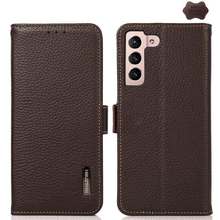 KHAZNEH Side-Magnetic Litchi Genuine Leather RFID Phone Case, For Samsung Galaxy S26+ 5G, For Samsung Galaxy S26 Edge 5G, For Samsung Galaxy S26 Ultra 5G, For Samsung Galaxy S26 5G, For Samsung Galaxy S25 FE 5G, For Samsung Galaxy S25 Edge 5G