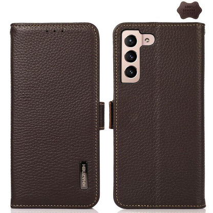 KHAZNEH Side-Magnetic Litchi Genuine Leather RFID Phone Case, For Samsung Galaxy S26+ 5G, For Samsung Galaxy S26 Edge 5G, For Samsung Galaxy S26 Ultra 5G, For Samsung Galaxy S26 5G, For Samsung Galaxy S25 FE 5G, For Samsung Galaxy S25 Edge 5G