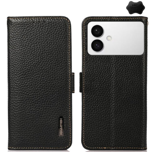 KHAZNEH Side-Magnetic Litchi Genuine Leather RFID Phone Case