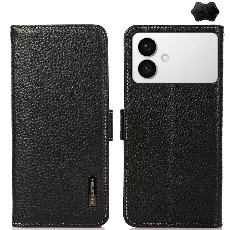 KHAZNEH Side-Magnetic Litchi Genuine Leather RFID Phone Case, For Samsung Galaxy S26+ 5G, For Samsung Galaxy S26 Edge 5G, For Samsung Galaxy S26 Ultra 5G, For Samsung Galaxy S26 5G, For Samsung Galaxy S25 FE 5G, For Samsung Galaxy S25 Edge 5G