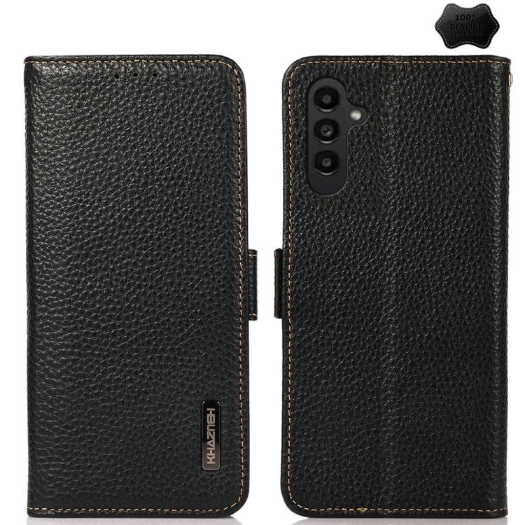 KHAZNEH Side-Magnetic Litchi Genuine Leather RFID Phone Case