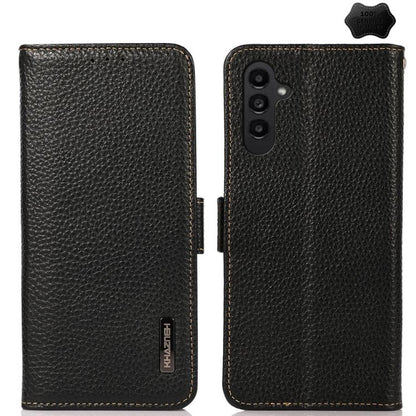 KHAZNEH Side-Magnetic Litchi Genuine Leather RFID Phone Case