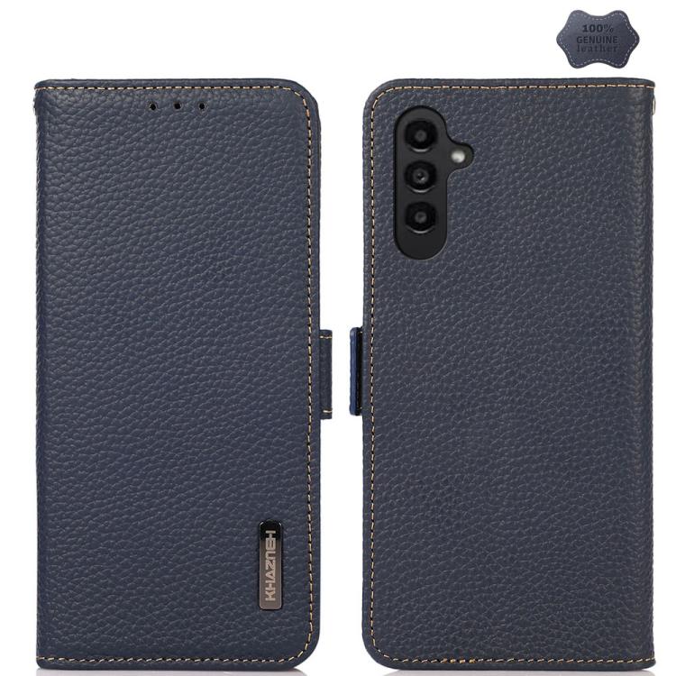 KHAZNEH Side-Magnetic Litchi Genuine Leather RFID Phone Case, For Samsung Galaxy S26+ 5G, For Samsung Galaxy S26 Edge 5G, For Samsung Galaxy S26 Ultra 5G, For Samsung Galaxy S26 5G, For Samsung Galaxy S25 FE 5G, For Samsung Galaxy S25 Edge 5G