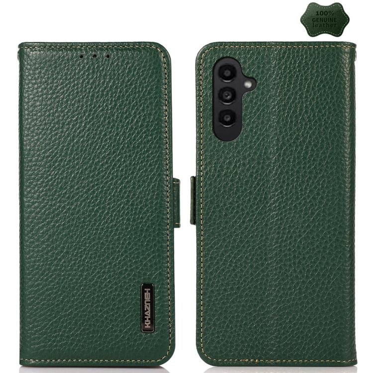 KHAZNEH Side-Magnetic Litchi Genuine Leather RFID Phone Case