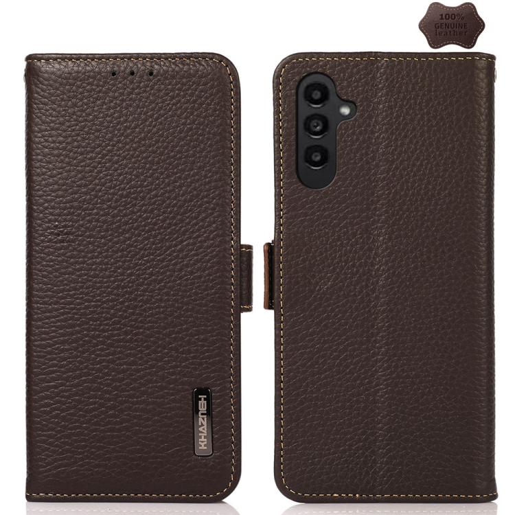 KHAZNEH Side-Magnetic Litchi Genuine Leather RFID Phone Case, For Samsung Galaxy S26+ 5G, For Samsung Galaxy S26 Edge 5G, For Samsung Galaxy S26 Ultra 5G, For Samsung Galaxy S26 5G, For Samsung Galaxy S25 FE 5G, For Samsung Galaxy S25 Edge 5G