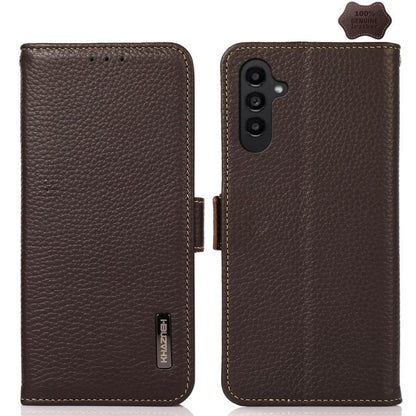 KHAZNEH Side-Magnetic Litchi Genuine Leather RFID Phone Case, For Samsung Galaxy S26+ 5G, For Samsung Galaxy S26 Edge 5G, For Samsung Galaxy S26 Ultra 5G, For Samsung Galaxy S26 5G, For Samsung Galaxy S25 FE 5G, For Samsung Galaxy S25 Edge 5G