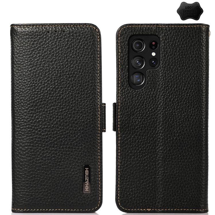 KHAZNEH Side-Magnetic Litchi Genuine Leather RFID Phone Case, For Samsung Galaxy S26+ 5G, For Samsung Galaxy S26 Edge 5G, For Samsung Galaxy S26 Ultra 5G, For Samsung Galaxy S26 5G, For Samsung Galaxy S25 FE 5G, For Samsung Galaxy S25 Edge 5G