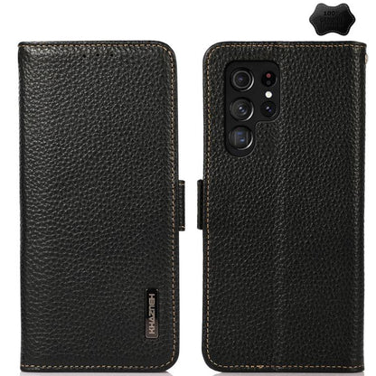 KHAZNEH Side-Magnetic Litchi Genuine Leather RFID Phone Case, For Samsung Galaxy S26+ 5G, For Samsung Galaxy S26 Edge 5G, For Samsung Galaxy S26 Ultra 5G, For Samsung Galaxy S26 5G, For Samsung Galaxy S25 FE 5G, For Samsung Galaxy S25 Edge 5G