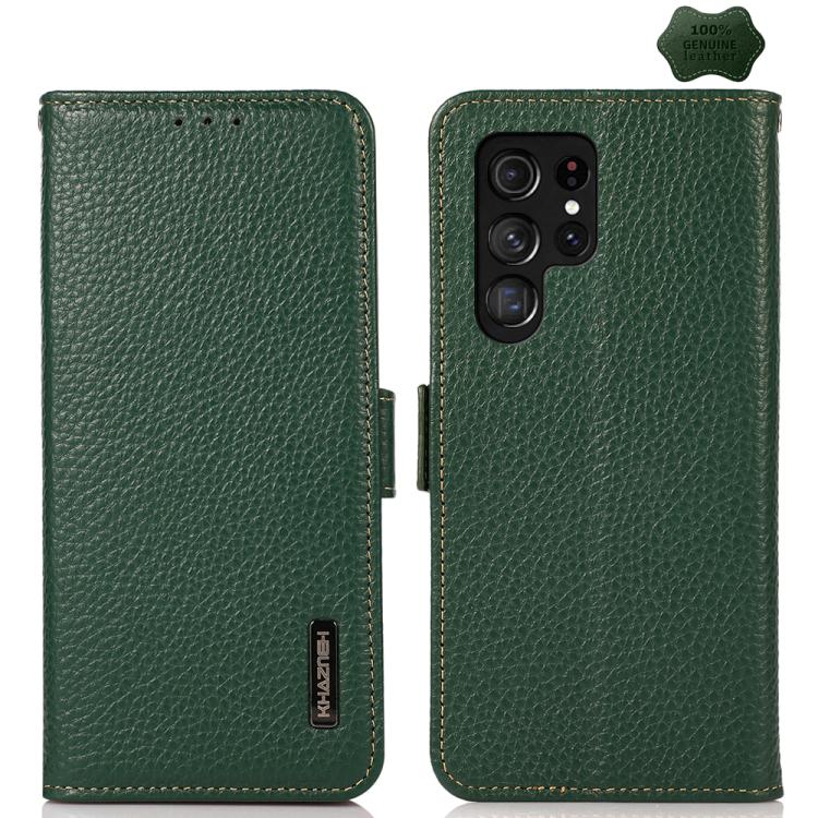 KHAZNEH Side-Magnetic Litchi Genuine Leather RFID Phone Case, For Samsung Galaxy S26+ 5G, For Samsung Galaxy S26 Edge 5G, For Samsung Galaxy S26 Ultra 5G, For Samsung Galaxy S26 5G, For Samsung Galaxy S25 FE 5G, For Samsung Galaxy S25 Edge 5G
