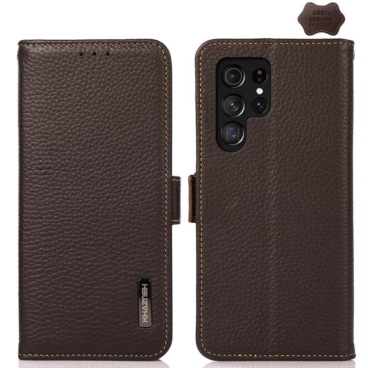 KHAZNEH Side-Magnetic Litchi Genuine Leather RFID Phone Case, For Samsung Galaxy S26+ 5G, For Samsung Galaxy S26 Edge 5G, For Samsung Galaxy S26 Ultra 5G, For Samsung Galaxy S26 5G, For Samsung Galaxy S25 FE 5G, For Samsung Galaxy S25 Edge 5G