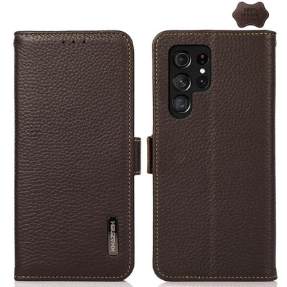 KHAZNEH Side-Magnetic Litchi Genuine Leather RFID Phone Case, For Samsung Galaxy S26+ 5G, For Samsung Galaxy S26 Edge 5G, For Samsung Galaxy S26 Ultra 5G, For Samsung Galaxy S26 5G, For Samsung Galaxy S25 FE 5G, For Samsung Galaxy S25 Edge 5G