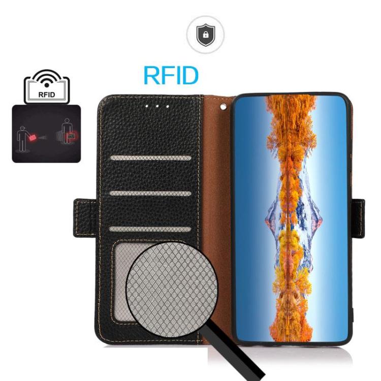KHAZNEH Side-Magnetic Litchi Genuine Leather RFID Phone Case, For Samsung Galaxy S26+ 5G, For Samsung Galaxy S26 Edge 5G, For Samsung Galaxy S26 Ultra 5G, For Samsung Galaxy S26 5G, For Samsung Galaxy S25 FE 5G, For Samsung Galaxy S25 Edge 5G