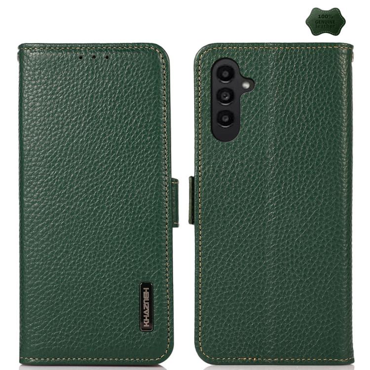KHAZNEH Side-Magnetic Litchi Genuine Leather RFID Phone Case, For Samsung Galaxy S26+ 5G, For Samsung Galaxy S26 Edge 5G, For Samsung Galaxy S26 Ultra 5G, For Samsung Galaxy S26 5G, For Samsung Galaxy S25 FE 5G, For Samsung Galaxy S25 Edge 5G