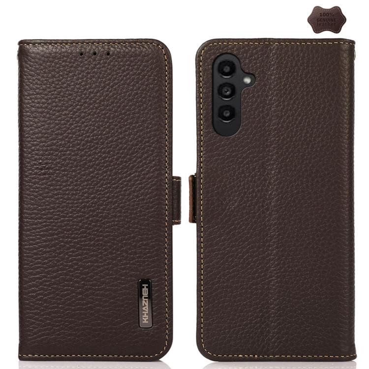 KHAZNEH Side-Magnetic Litchi Genuine Leather RFID Phone Case, For Samsung Galaxy S26+ 5G, For Samsung Galaxy S26 Edge 5G, For Samsung Galaxy S26 Ultra 5G, For Samsung Galaxy S26 5G, For Samsung Galaxy S25 FE 5G, For Samsung Galaxy S25 Edge 5G