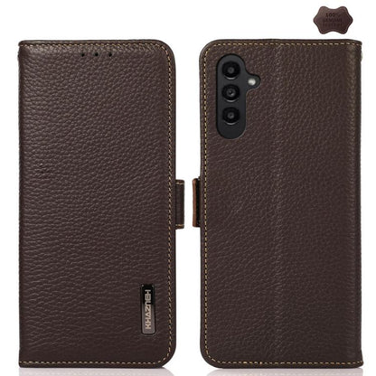 KHAZNEH Side-Magnetic Litchi Genuine Leather RFID Phone Case, For Samsung Galaxy S26+ 5G, For Samsung Galaxy S26 Edge 5G, For Samsung Galaxy S26 Ultra 5G, For Samsung Galaxy S26 5G, For Samsung Galaxy S25 FE 5G, For Samsung Galaxy S25 Edge 5G