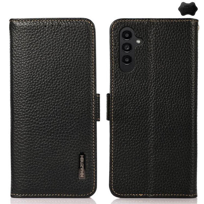 KHAZNEH Side-Magnetic Litchi Genuine Leather RFID Phone Case, For Galaxy S26 FE 5G, For Samsung Galaxy S26+ 5G, For Samsung Galaxy S26 Edge 5G, For Samsung Galaxy S26 Ultra 5G, For Samsung Galaxy S26 5G, For Samsung Galaxy S25 FE 5G