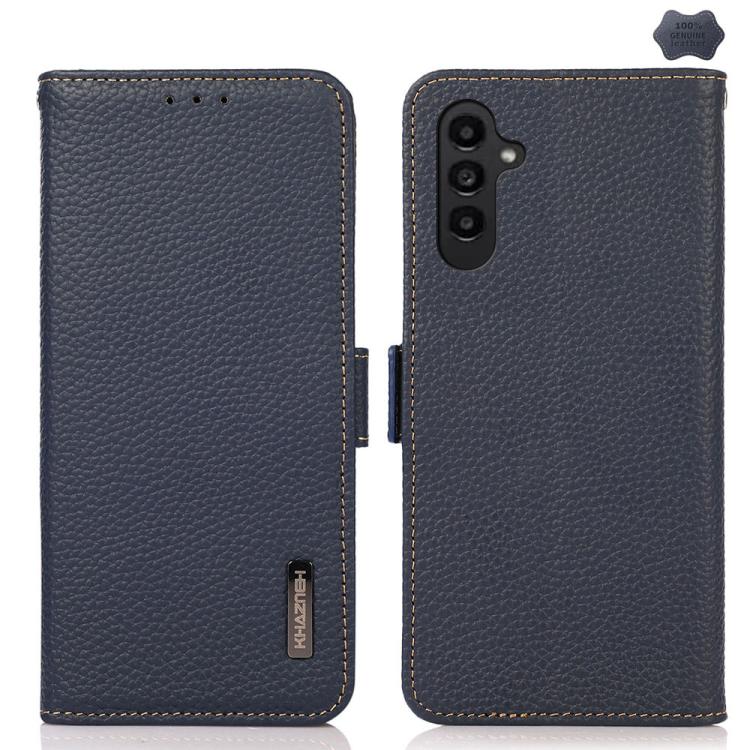 KHAZNEH Side-Magnetic Litchi Genuine Leather RFID Phone Case, For Galaxy S26 FE 5G, For Samsung Galaxy S26+ 5G, For Samsung Galaxy S26 Edge 5G, For Samsung Galaxy S26 Ultra 5G, For Samsung Galaxy S26 5G, For Samsung Galaxy S25 FE 5G