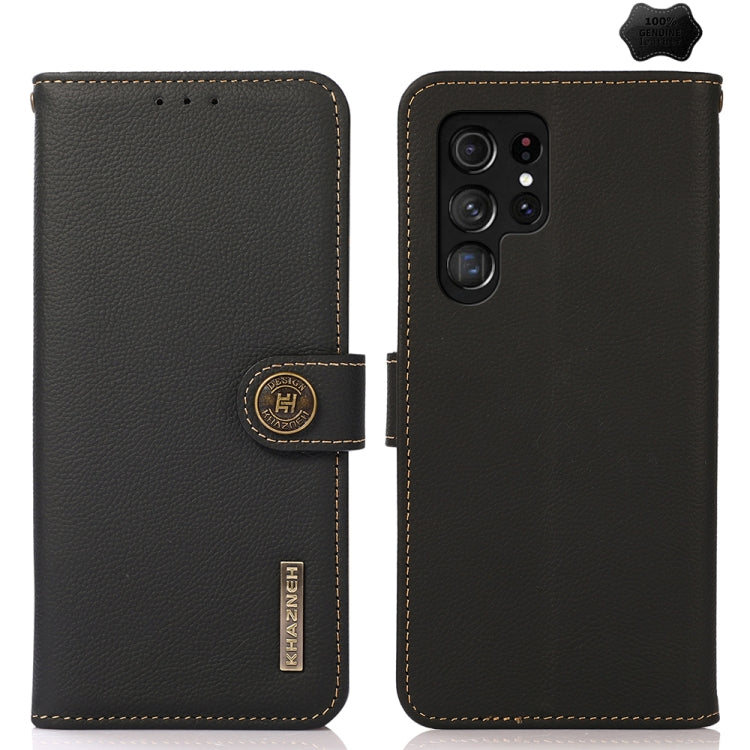 KHAZNEH Custer Genuine Leather RFID Phone Case, For Samsung Galaxy S25 Ultra 5G, For Samsung Galaxy S24 FE 5G