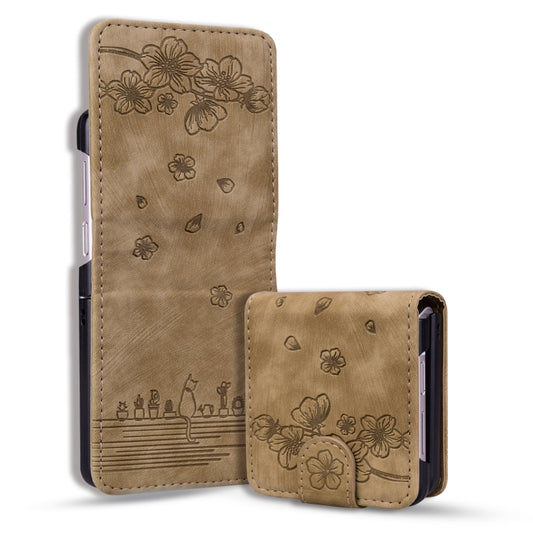 Cartoon Sakura Cat Embossed Leather Phone Case