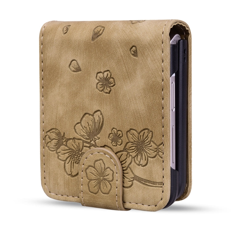 Cartoon Sakura Cat Embossed Leather Phone Case