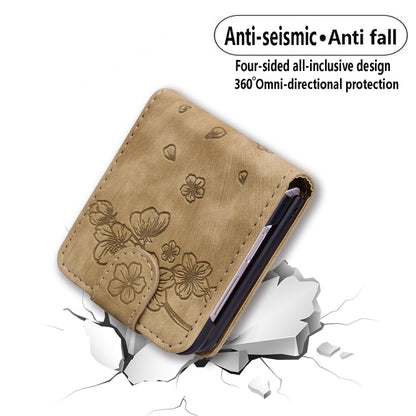 Cartoon Sakura Cat Embossed Leather Phone Case