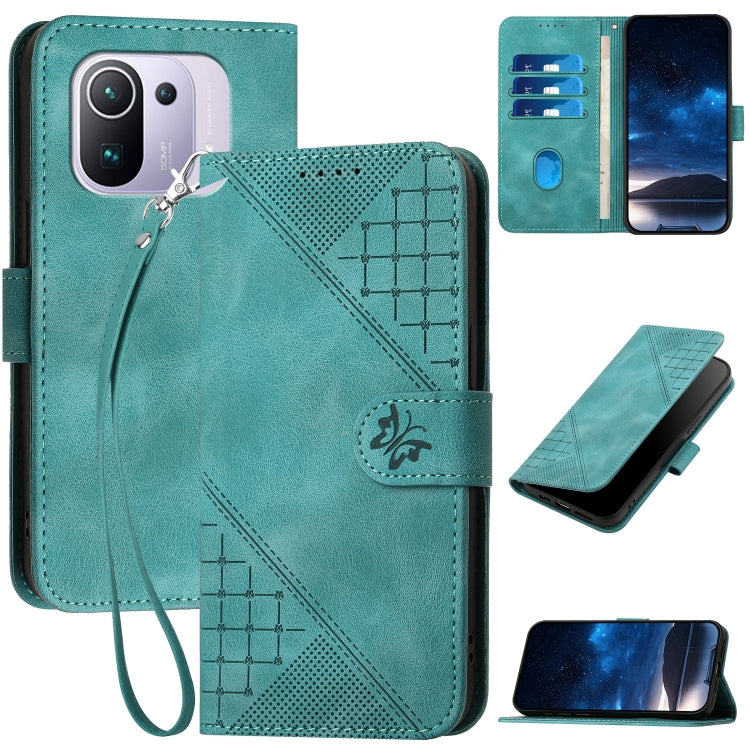 YX0080 Grid Butterfly Embossed Pattern Flip Leather Phone Case with Lanyard, Series 3