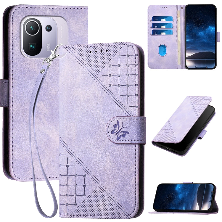 YX0080 Grid Butterfly Embossed Pattern Flip Leather Phone Case with Lanyard, Series 3