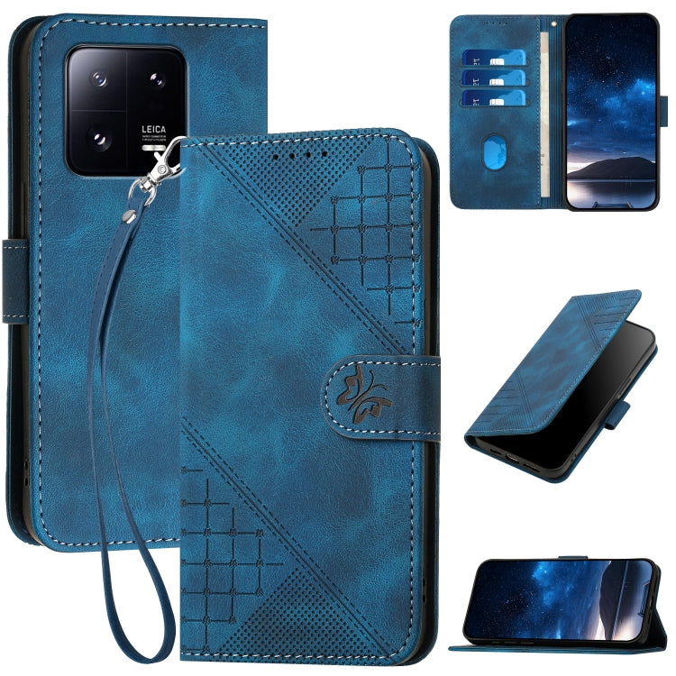 YX0080 Grid Butterfly Embossed Pattern Flip Leather Phone Case with Lanyard, Series 3