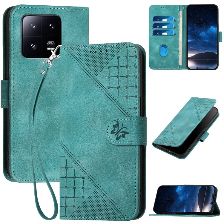 YX0080 Grid Butterfly Embossed Pattern Flip Leather Phone Case with Lanyard, Series 3