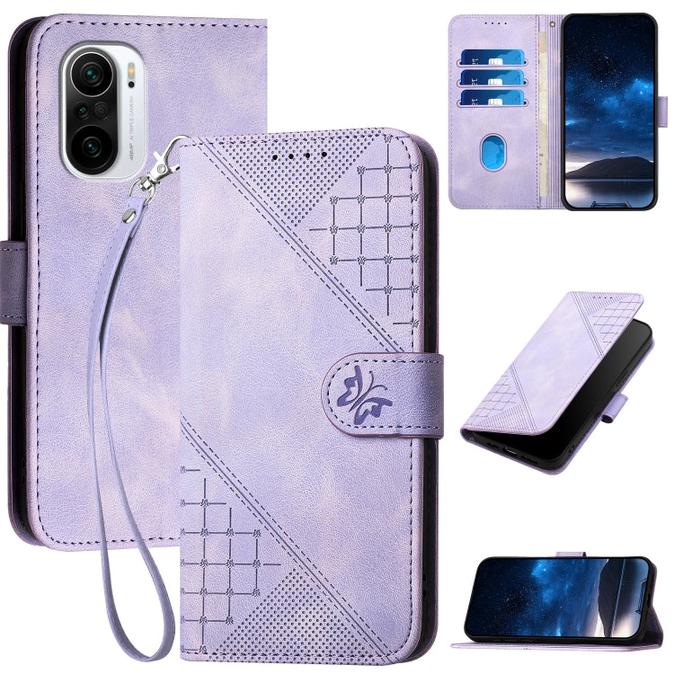 YX0080 Grid Butterfly Embossed Pattern Flip Leather Phone Case with Lanyard, Series 3