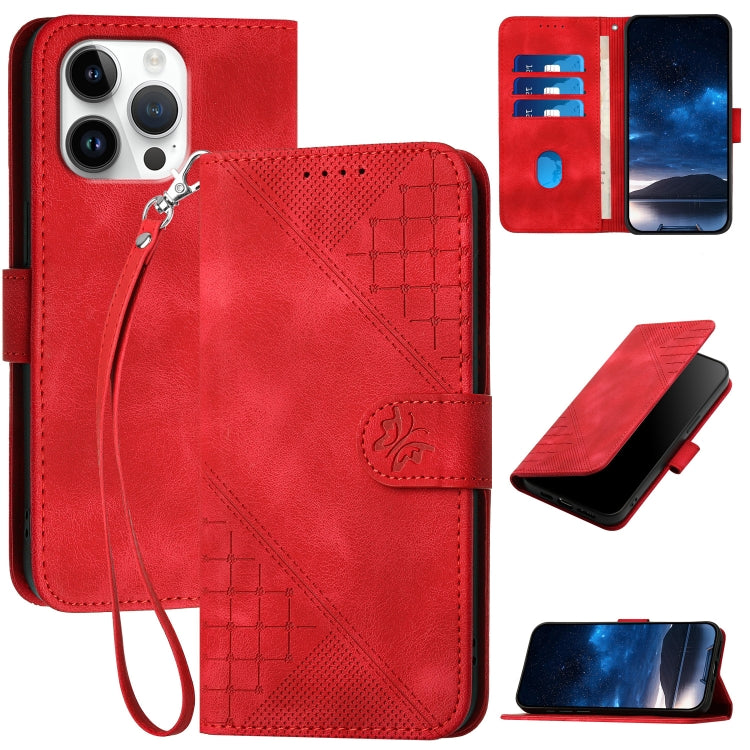YX0080 Grid Butterfly Embossed Pattern Flip Leather Phone Case with Lanyard, For iPhone Air, For iPhone 16 Pro Max, For iPhone 16 Pro, For iPhone 16 Plus