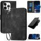 YX0080 Grid Butterfly Embossed Pattern Flip Leather Phone Case with Lanyard, For iPhone Air, For iPhone 16 Pro Max, For iPhone 16 Pro, For iPhone 16 Plus