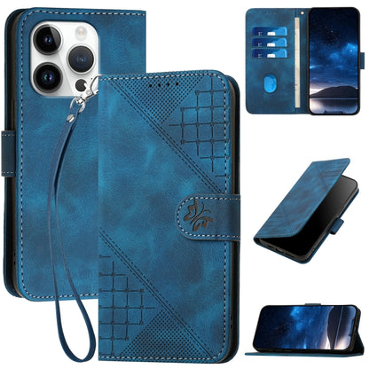 YX0080 Grid Butterfly Embossed Pattern Flip Leather Phone Case with Lanyard, For iPhone Air, For iPhone 16 Pro Max, For iPhone 16 Pro, For iPhone 16 Plus