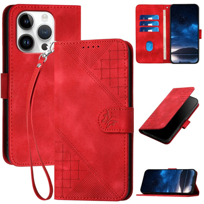 YX0080 Grid Butterfly Embossed Pattern Flip Leather Phone Case with Lanyard, For iPhone Air, For iPhone 16 Pro Max, For iPhone 16 Pro, For iPhone 16 Plus
