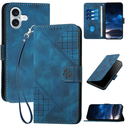 YX0080 Grid Butterfly Embossed Pattern Flip Leather Phone Case with Lanyard, For iPhone Air, For iPhone 16 Pro Max, For iPhone 16 Pro, For iPhone 16 Plus