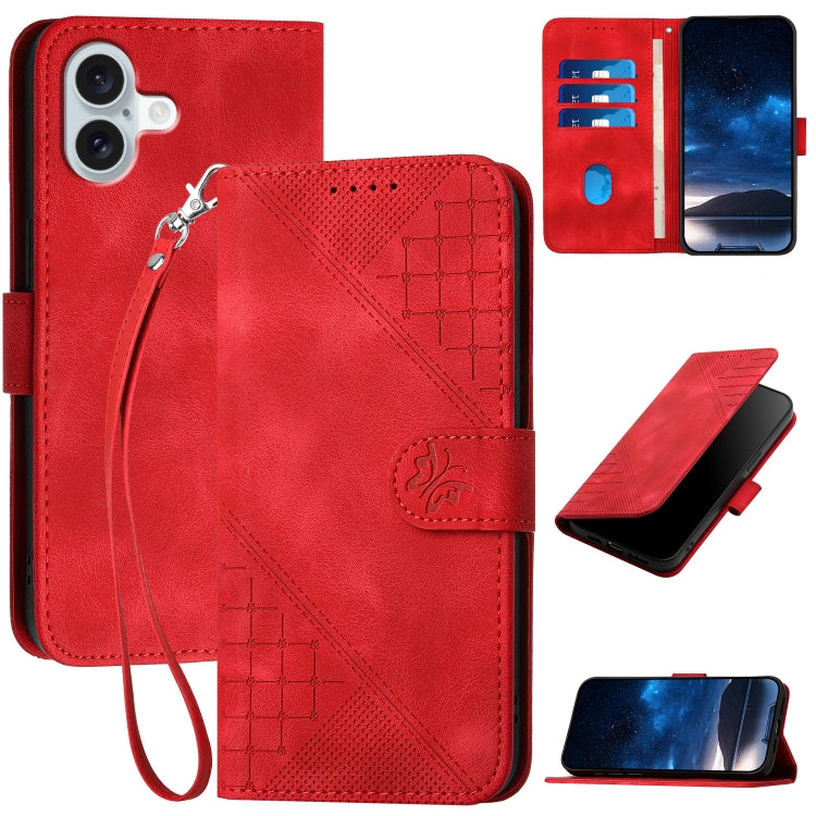 YX0080 Grid Butterfly Embossed Pattern Flip Leather Phone Case with Lanyard, For iPhone Air, For iPhone 16 Pro Max, For iPhone 16 Pro, For iPhone 16 Plus
